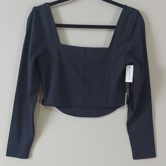 Aritzia Babaton Contour Reframe Bustier Top Size Large Black Cropped Squareneck - Picture 3 of 10